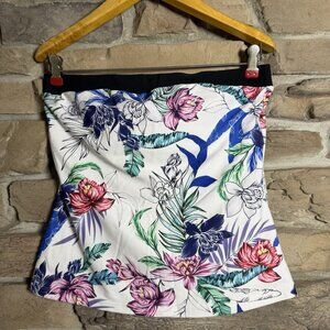 Walk On Beach Floral Tankini Swim Top Sz M White Multicolor Tropical Print